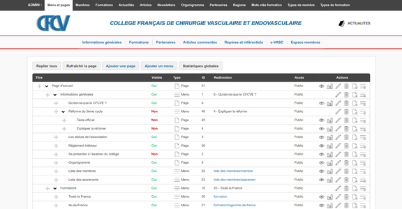 Collège Français de Chirurgie Vasculaire et Endovasculaire - Interface de gestion