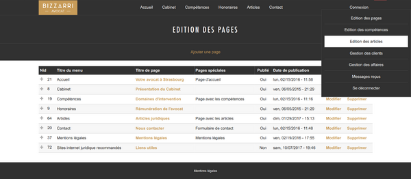 Bizzarri Avocat - Interface de gestion